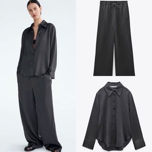 CO-ORD: *LIMITED EDITION *FLUID WIDE LEG PANTS + SATIN EFFECT SHIRT